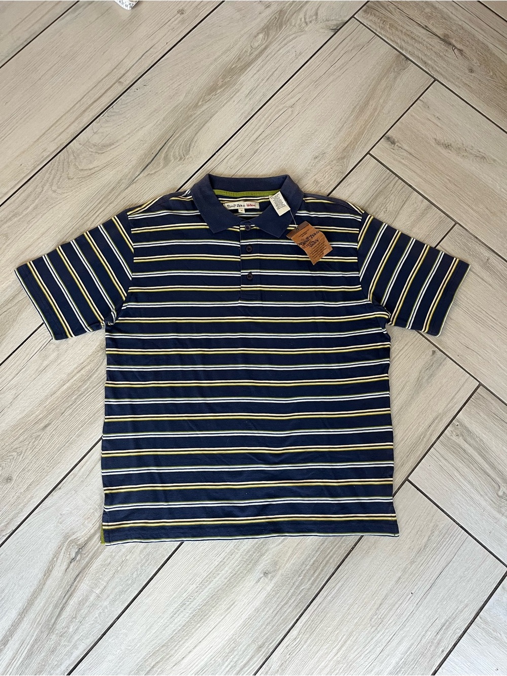 Point Zero Vintage Y2K Striped Navy and Yellow Men’s Polo Shirt